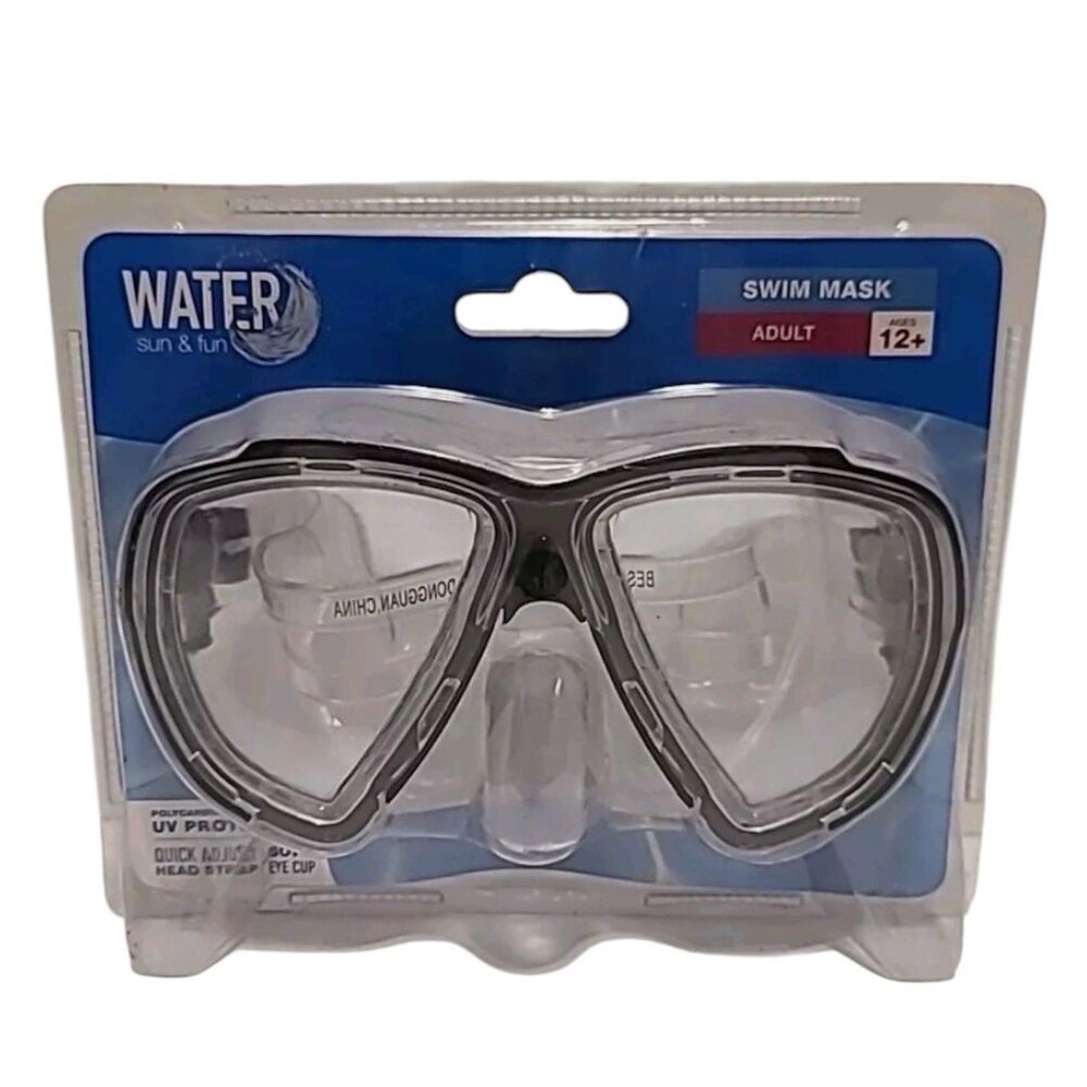 Water Sun & Fun Adult Swim Mask UV Protection Quick Adjust Black/Clear 12+